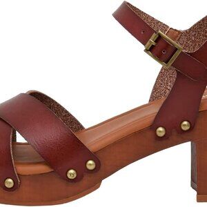 Women's Faux Wood Sandals Memory Foam Insole Wide Widths Available